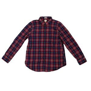 J Crew Factory Red Navy Blue Boy‎ Fit Casual Plaid Button Up Size L Large J.Crew